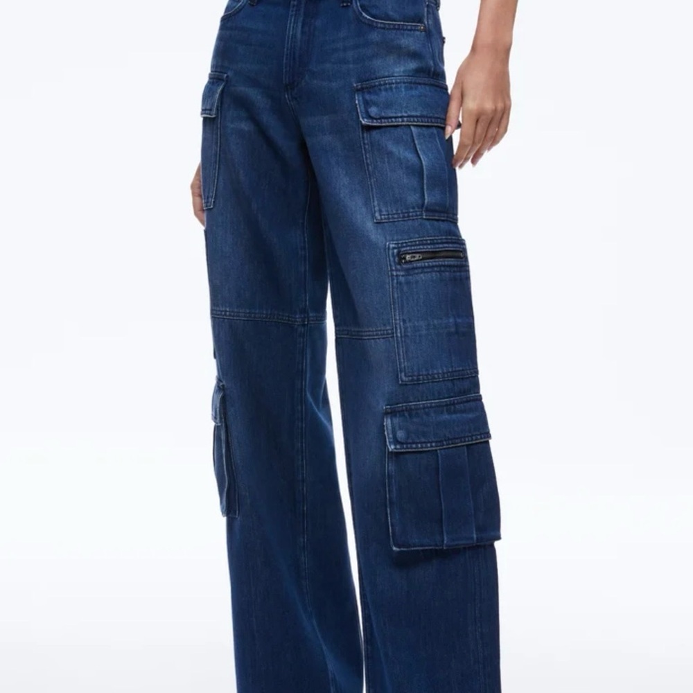Alice + Olivia Cay Dark Blue Wide-Leg Cargo Jeans